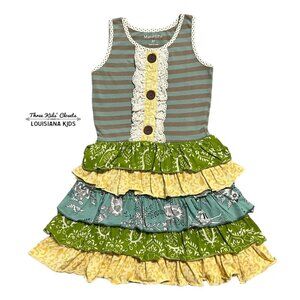 Mustard Pie 3T Mixed-Print Tiered Ruffle Tank Dress